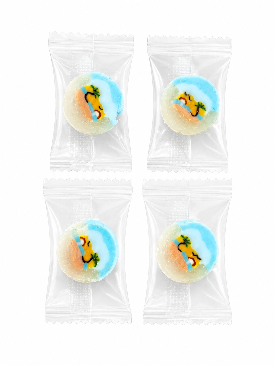 ChatGPT Image May 26, 2026, 03_57_54 PM Handcrafted Cocopine rock candy featuring a tropical sunrise, palm tree, ocean and bird design inside artisanal sweets.