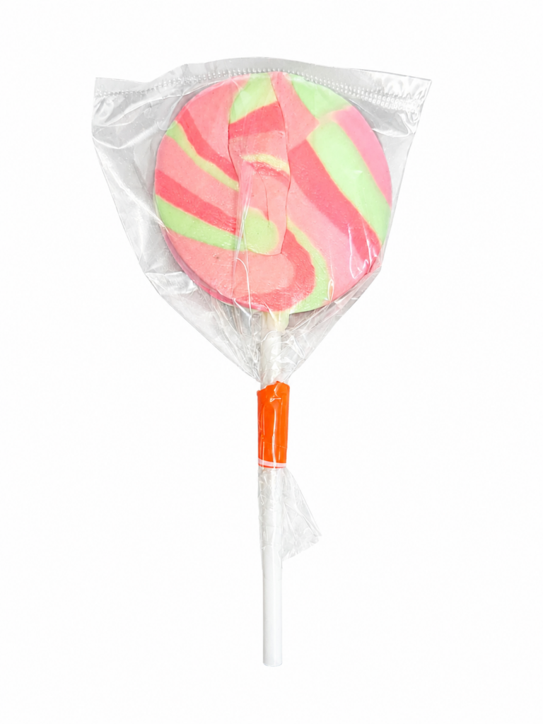 Cream soda swirly lollipop in pink and green