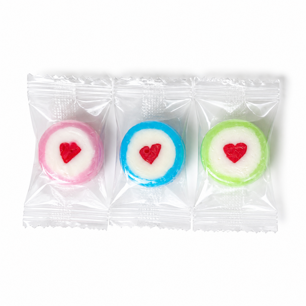 Sweethearts in Wicks Bubblegum Cream Soda and Vanilla Raspberry flavours