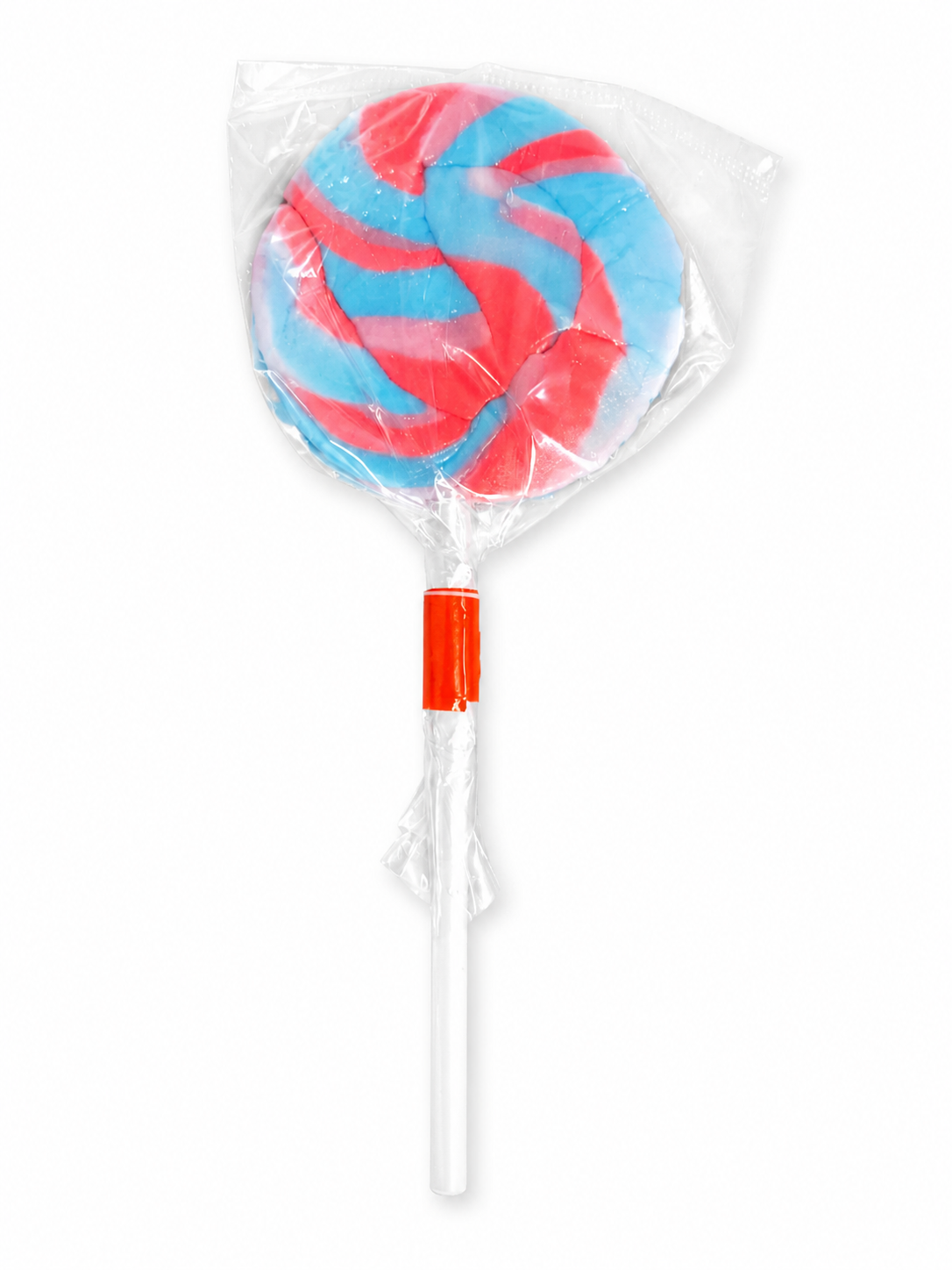 wicks_bubblegum_swirly_lollipops_yimmys_candy Blue and red swirly lollipop in Wicks bubblegum flavour